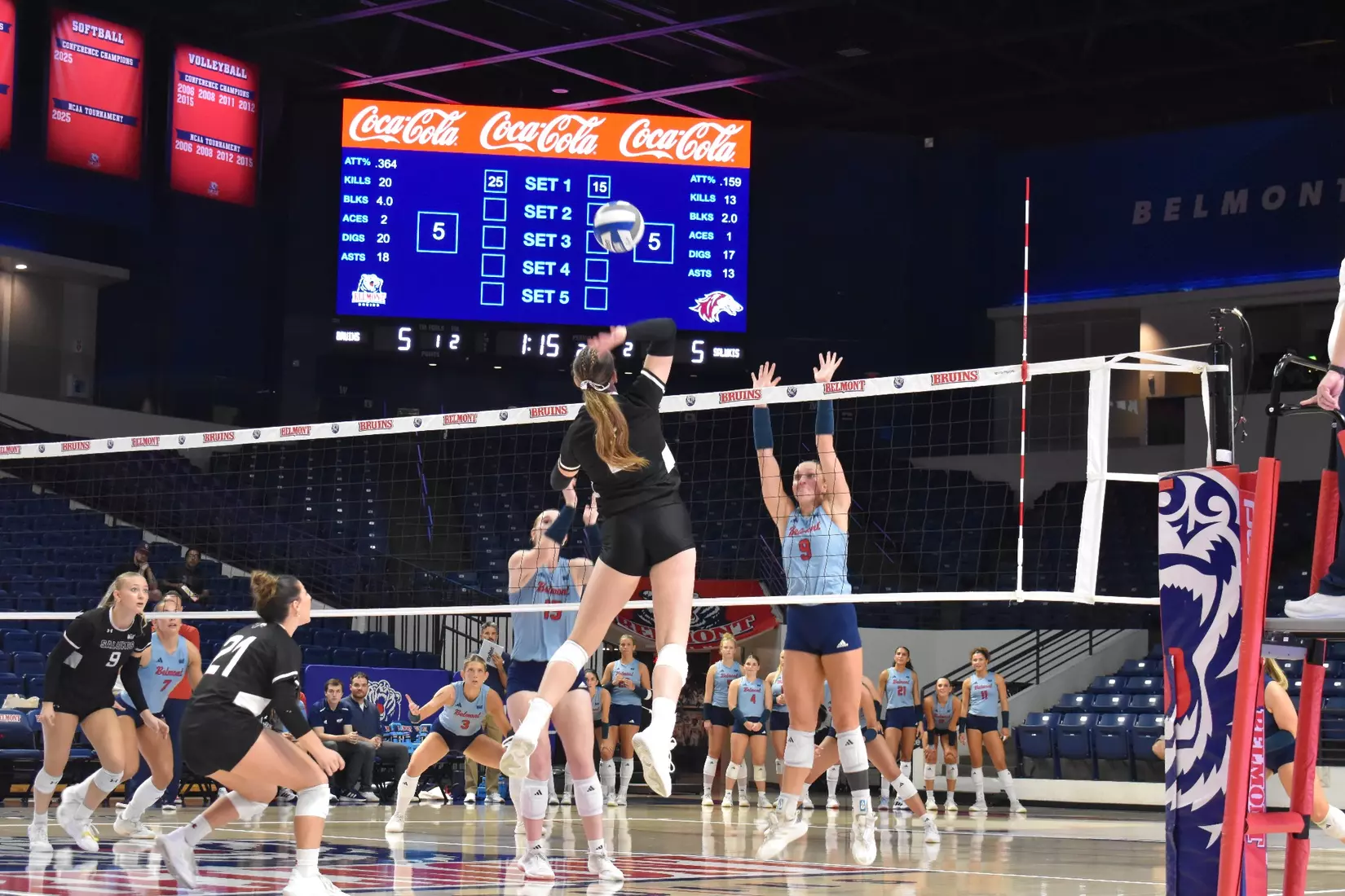 Natalie Vance attacks a ball.
