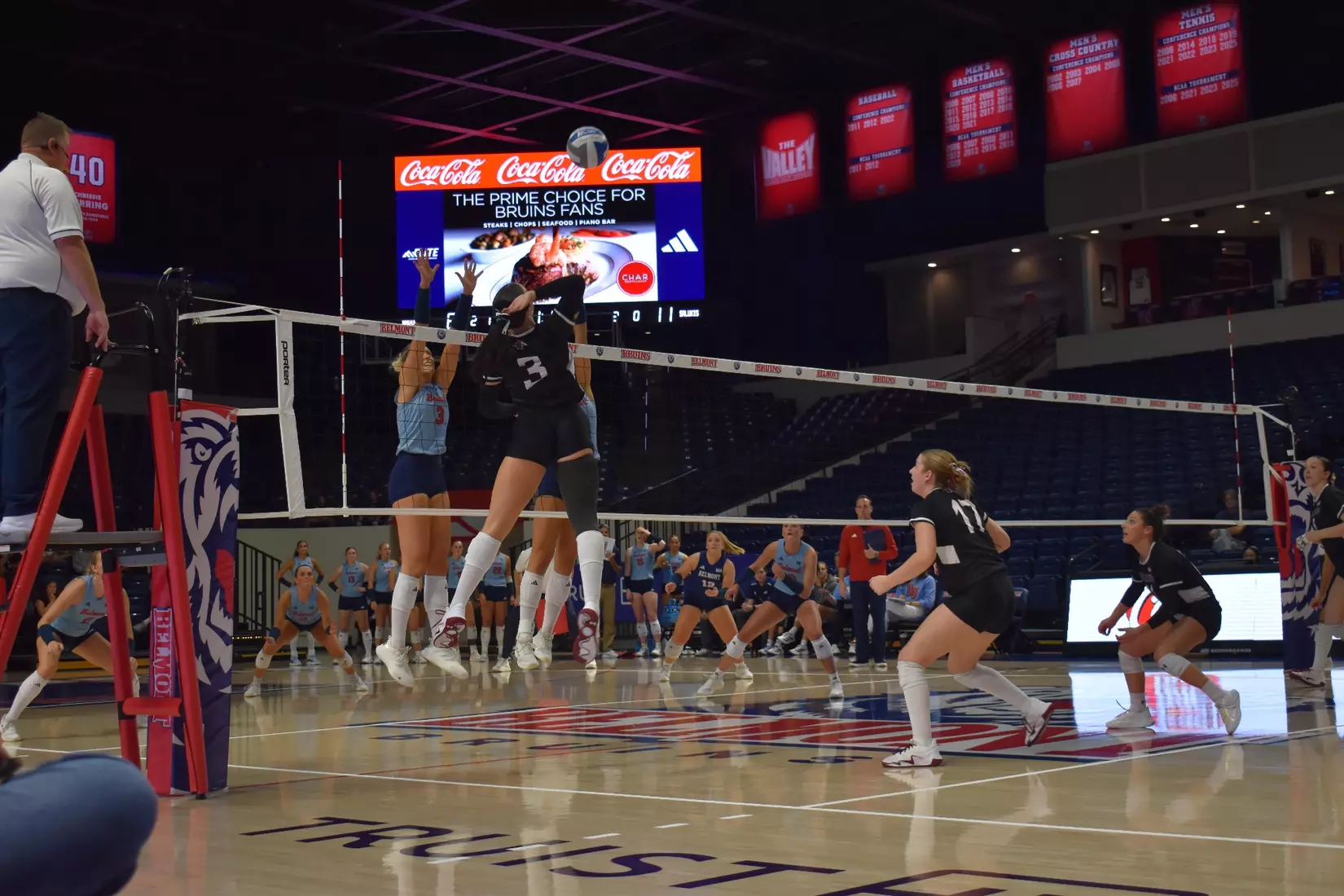 McKenzie Moeller attacks a ball.