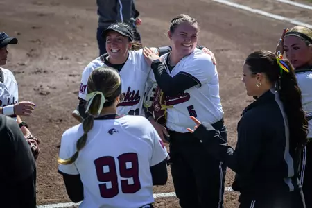 Kaylen Grammer (left) and Hailey Lucas (right) during game one of a three-game series between SIU and Belmont on March 28, 2026, at Charlotte West Stadium.