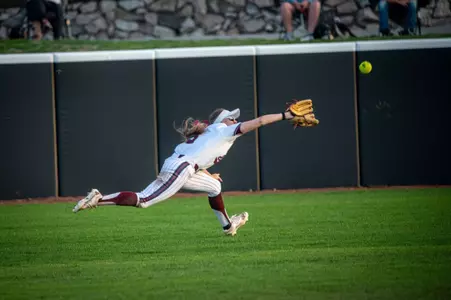 Mikaela Coburn makes a diving catch during SIU's 4-0 win over Valparaiso on March 6 at Charlotte West Stadium.