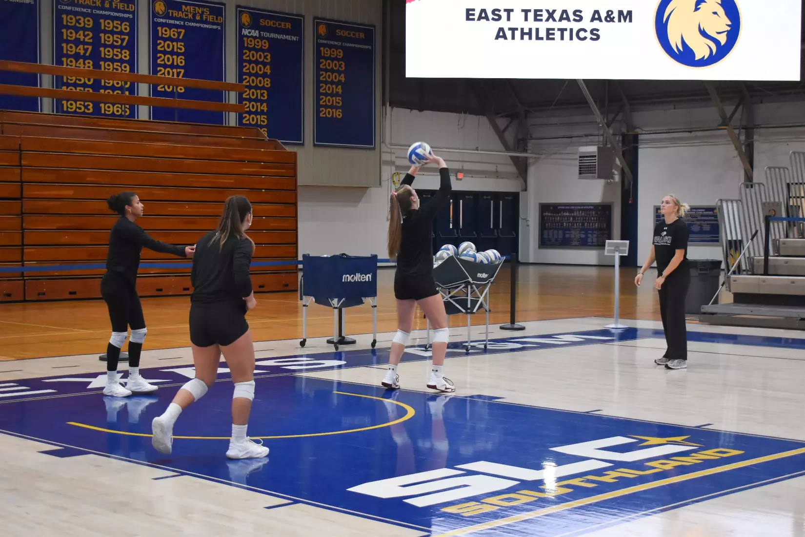 Julia Laidig sets a ball in warmups.