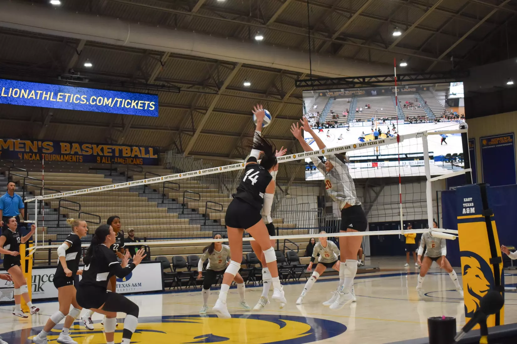 Ella Swansiger sends an attack past the Warhawk blockers.