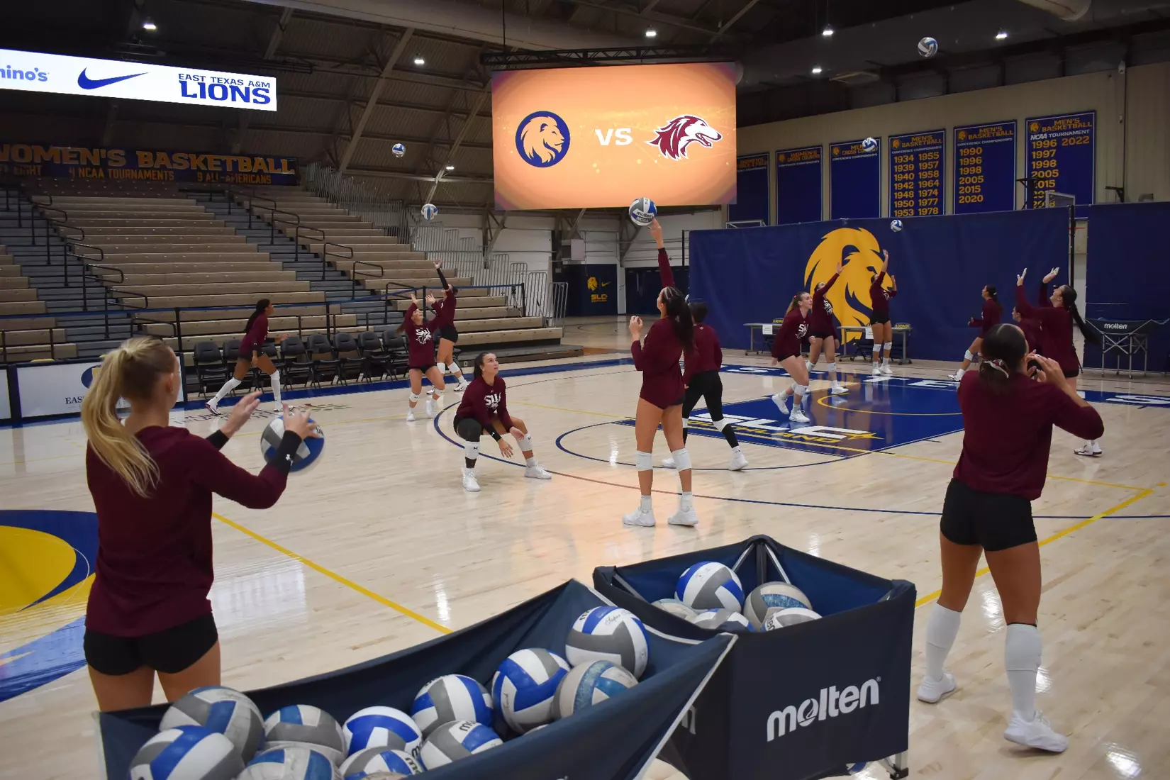 The team warms up prior to their match.