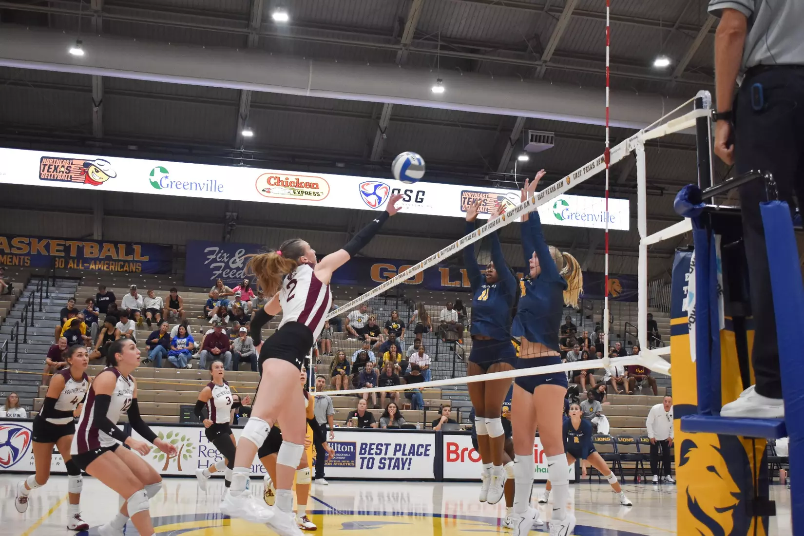 Natalie Vance tips a ball over the net.