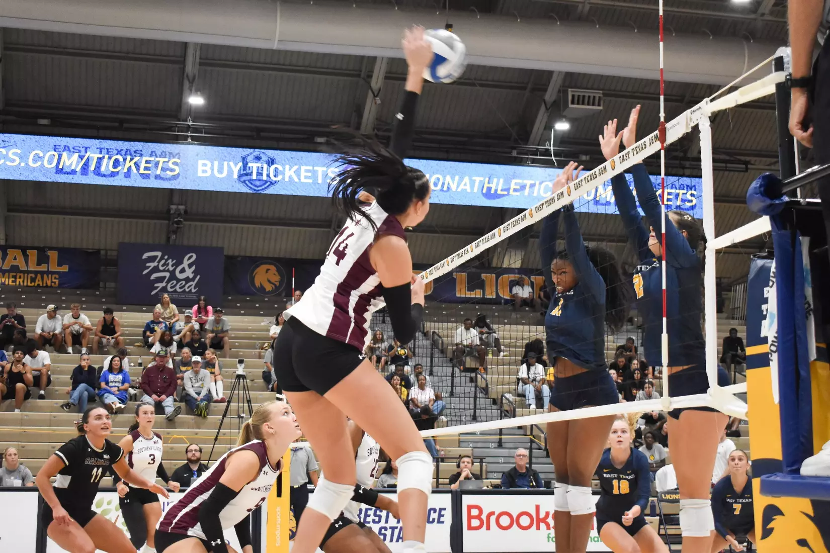 Ella Swansiger delivers an attack on the ball.