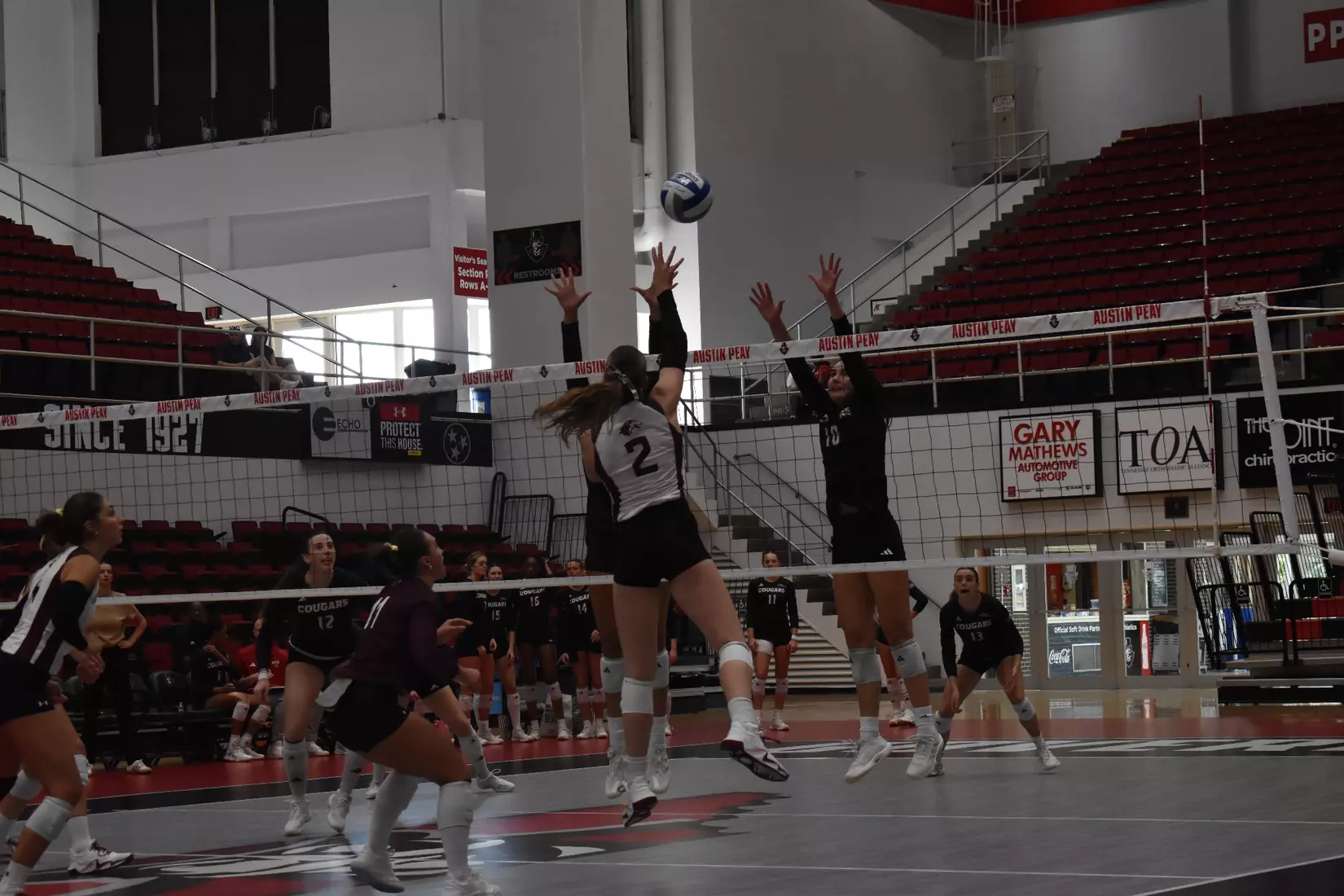 Natalie Vance attacks a ball.