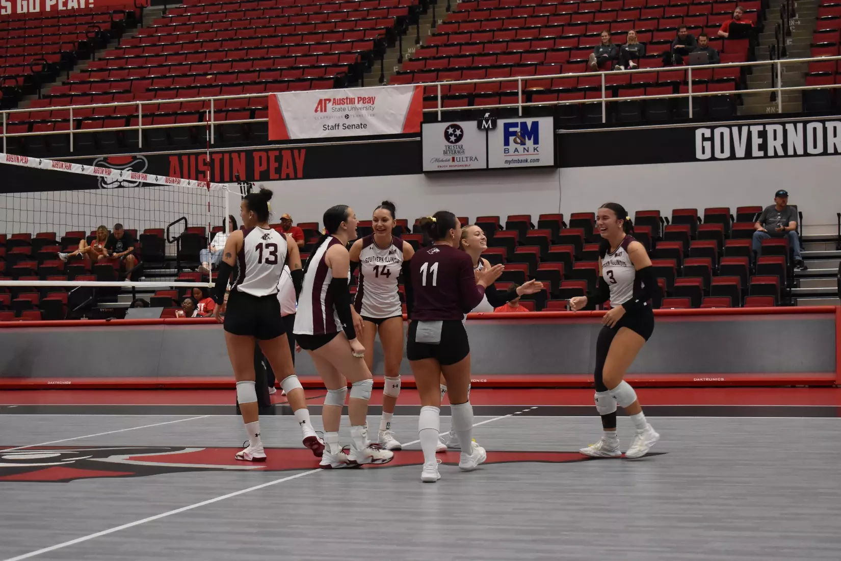 The team celebrates after a point.