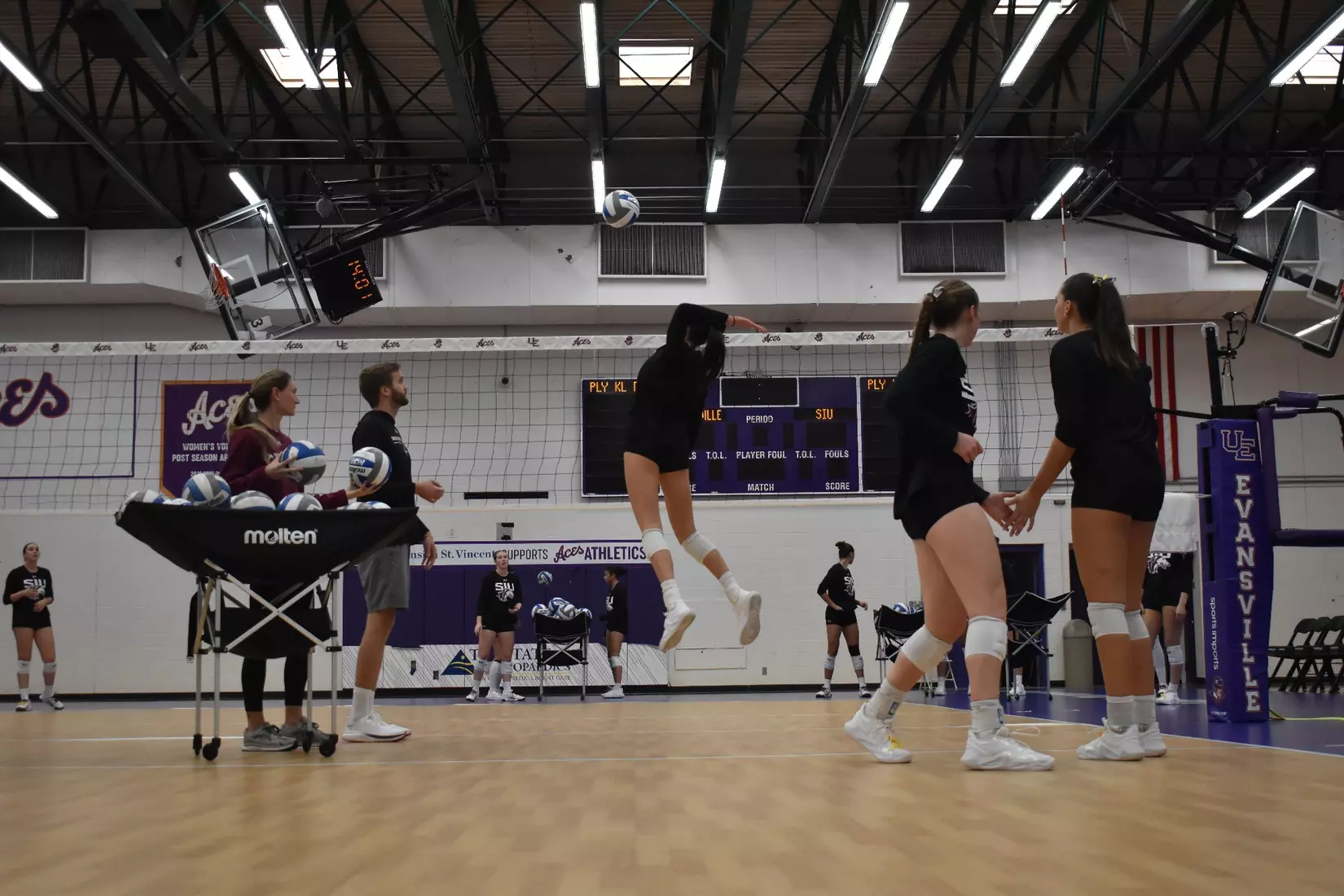 Ella Swansiger goes up for an attack in warmups.