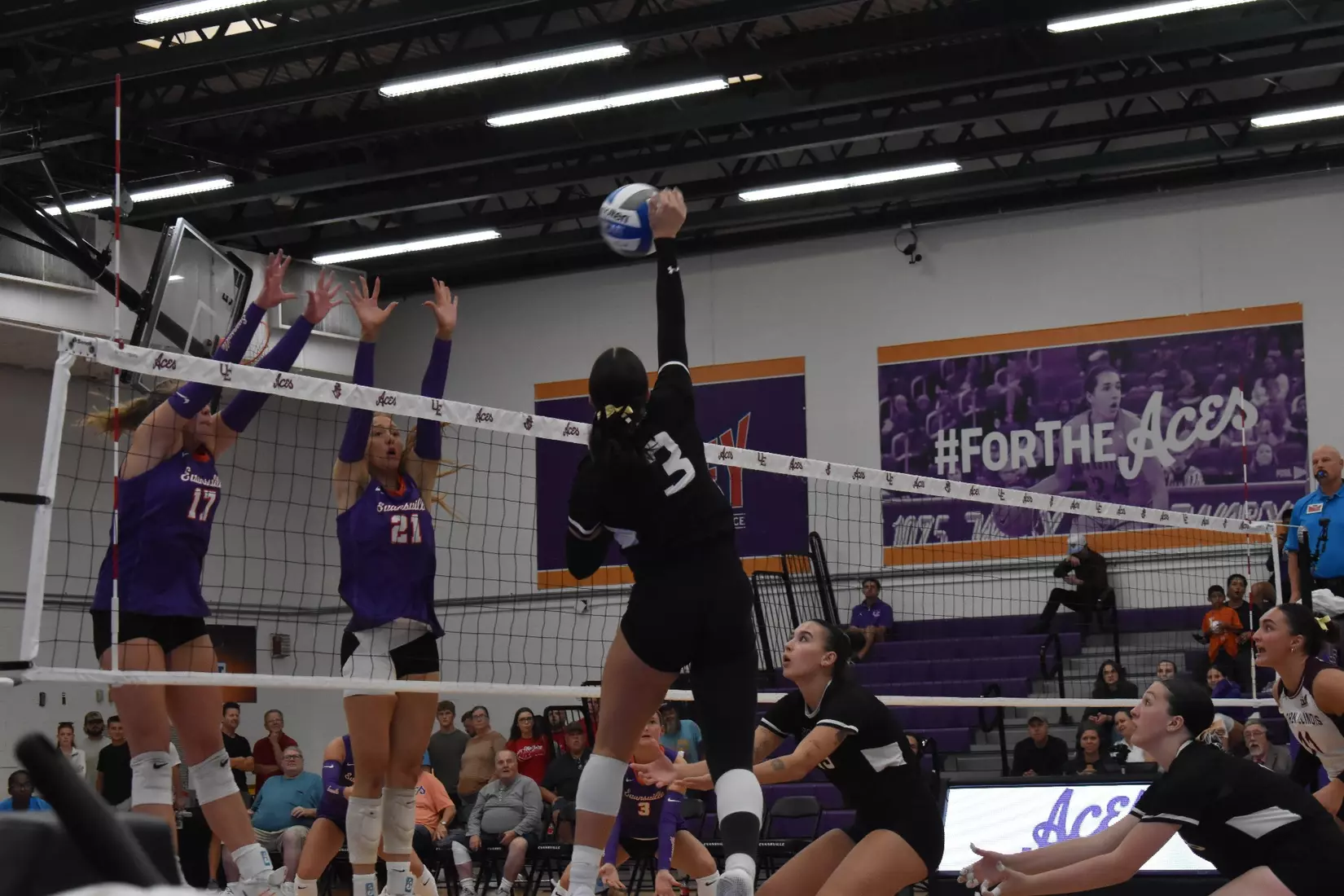 McKenzie Moeller attacks a ball.
