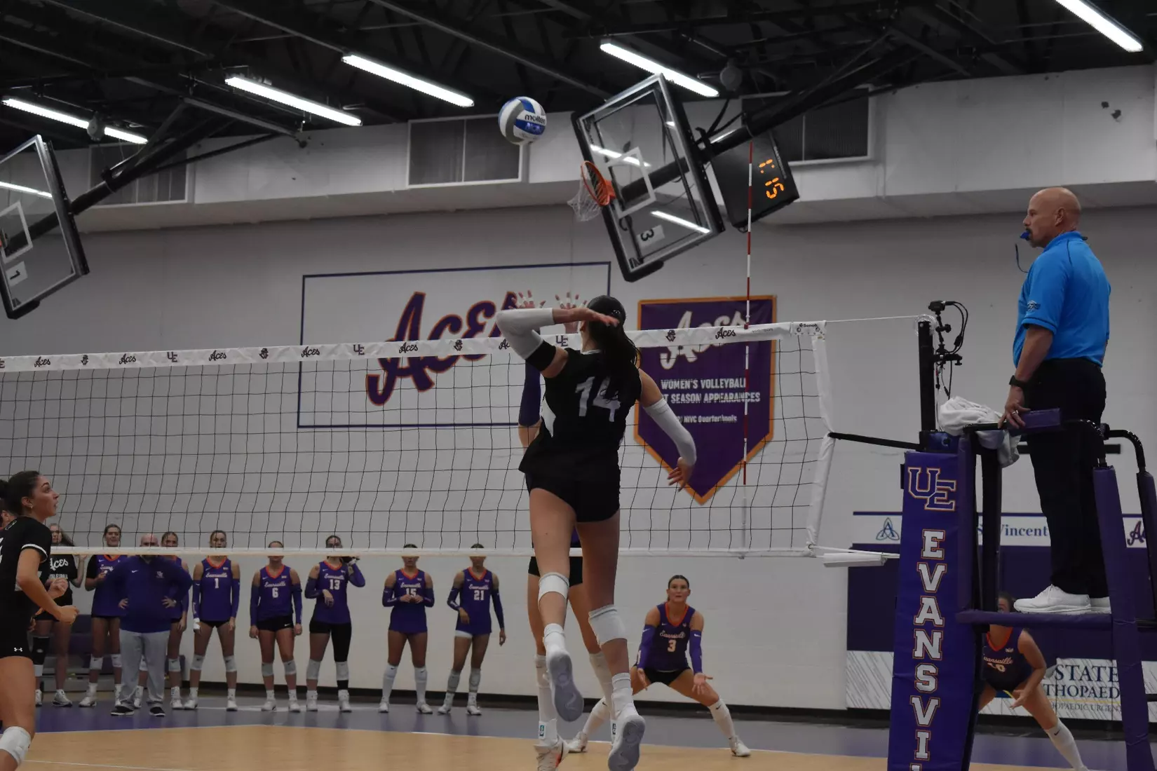 Ella Swansiger prepares to attack a ball.