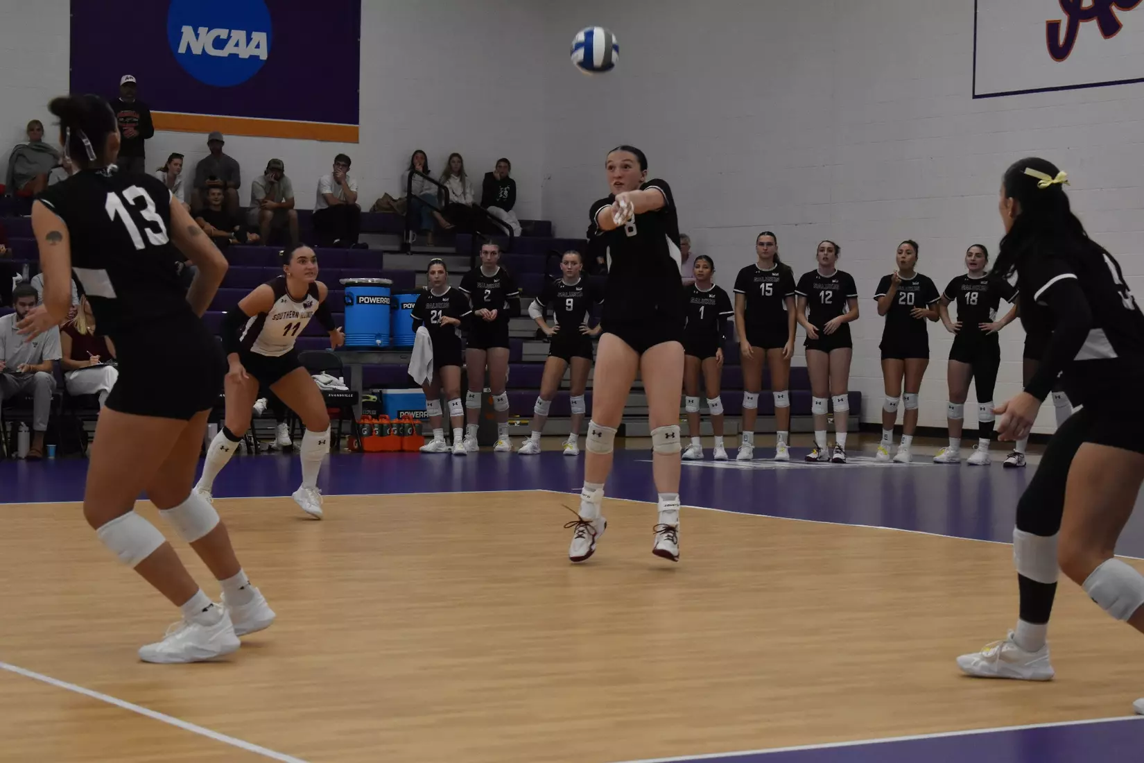 Alexandria Arrington receives a serve.