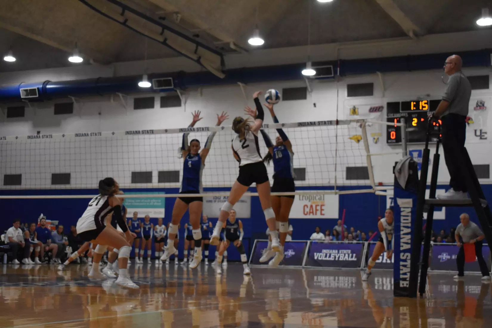 Natalie Vance attacks a ball.