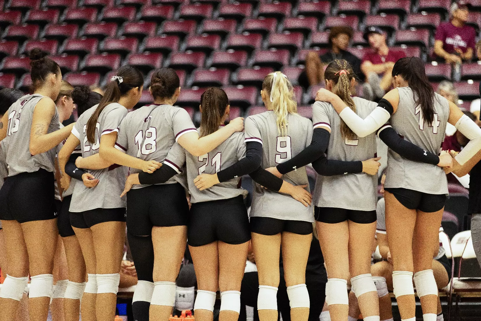 The team huddles during a timeout.