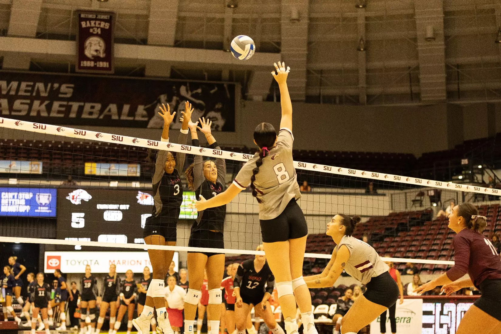 Alexandria Arrington attacks a ball.