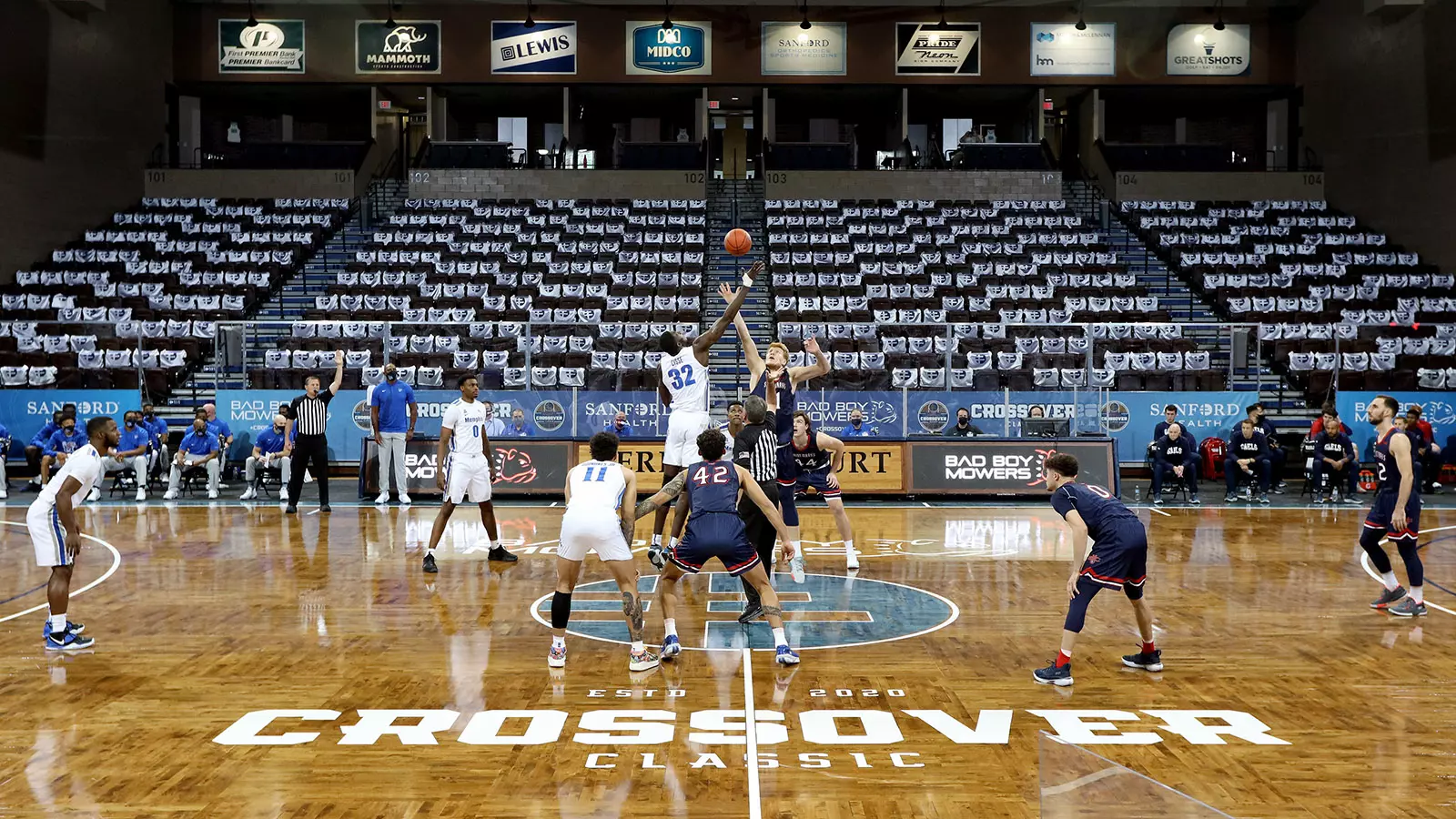 An empty stadium at tipoff at the Bad Boy Mowers Crossover Classic at the Sanford Pentagon in Sioux Falls, SD. (Photo by Dave Eggen/Inertia)