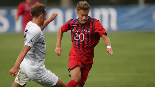 Jakub Svehlik dribbles past the Toreros defender during the 2-2 draw versus San Diego on Sunday, Oct. 29, 2017 at Saint Mary's Stadiu