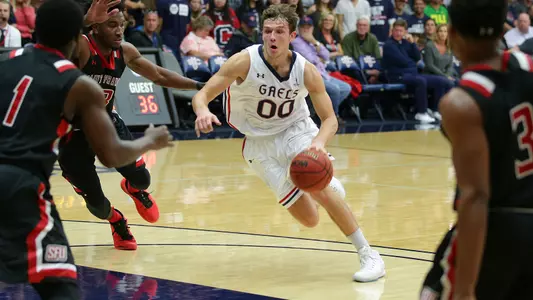 Tanner Krebs (center) scored a career-high 23 points Saturday with a career-best five 3-pointers versus Seattle University.