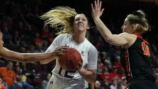 Sydney Raggio matched career highs in both points (26) and rebounds (15) for her 11th double-double of the season Friday.