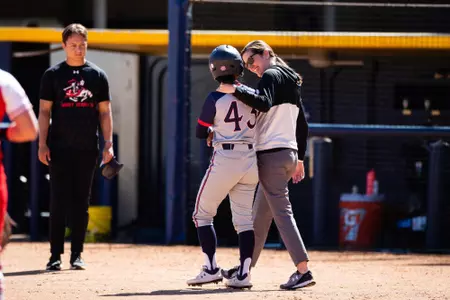 18 February 2022: St Mary’s softball competes against Utah at the La Jolla Invitational at Triton Softball Stadium in San Diego, California.(Credit: Derrick Tuskan/SMC)