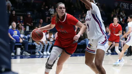 Bamberger turning the corner against a defender in the post