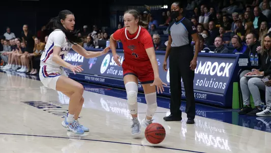 Taycee Wedin dribbles from the wing against Kansas