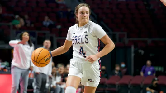 Taycee Wedin dribbles vs. LMU at 2022 WCC tourney