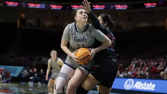 Ali Bamberger post move vs. LMU at WCC Tournament