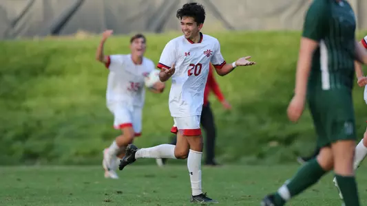 Tyler Hardin celebrates after a goal against Dartmouth