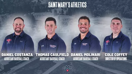 New Baseball coaches Daniel Costanza, Daniel Molinari, and Thomas Caulfield and new operations director Cole Coffey