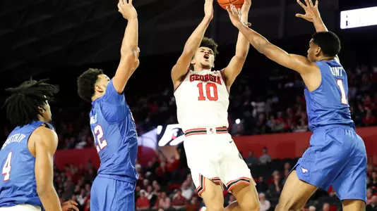 Georgia basketball player Toumani Camara (10) during the Bulldogs’ game against SMU at Stegeman Coliseum in Athens, Ga., on Friday, Dec. 20, 2019. (Photo by Tony Walsh)