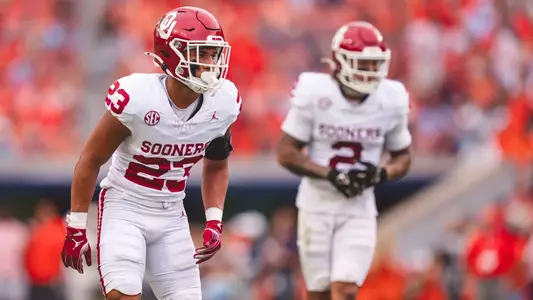 AUBURN, AL - September 28, 2024 - Oklahoma Defensive back Eli Bowen (#23) during the game between the Auburn Tigers and the Oklahoma Sooners at Jordan-Hare Stadium in Auburn, AL. Photo By Morgan Givens