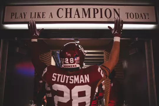 Oklahoma linebacker Danny Stutsman exits the locker room prior to a game against Iowa State on Sept. 30 in Gaylord Family Oklahoma Memorial Stadium in Norman, OK. (Photo by Morgan Givens/Oklahoma Athletics)