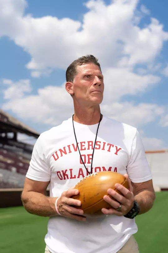 NORMAN, OK - August 05, 2024 - Oklahoma Football Head Coach Brent Venables during Oklahoma Sooners Football Throwback Uniform photoshoot in Norman, OK. Photo By Morgan Givens/University of Oklahoma