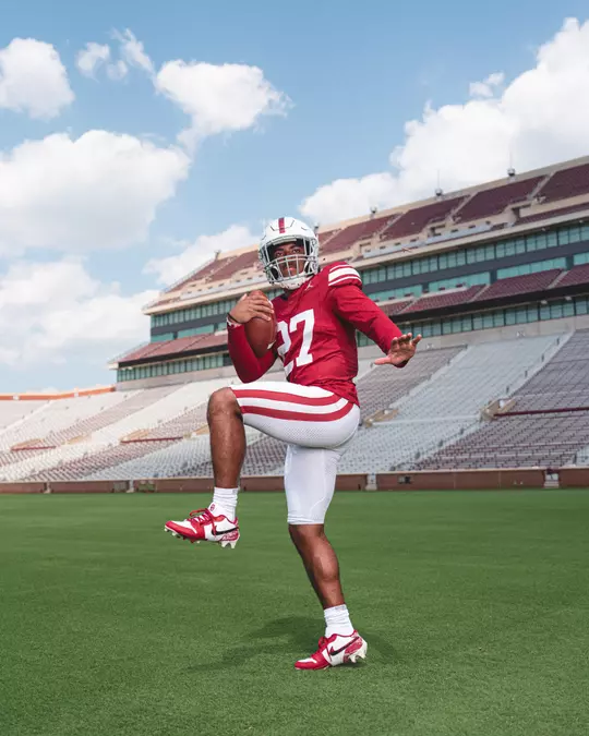 NORMAN, OK - August 05, 2024 - Oklahoma Running back Gavin Sawchuk (#27) during Oklahoma Sooners Football Throwback Uniform photoshoot in Norman, OK. Photo By Morgan Givens/University of Oklahoma