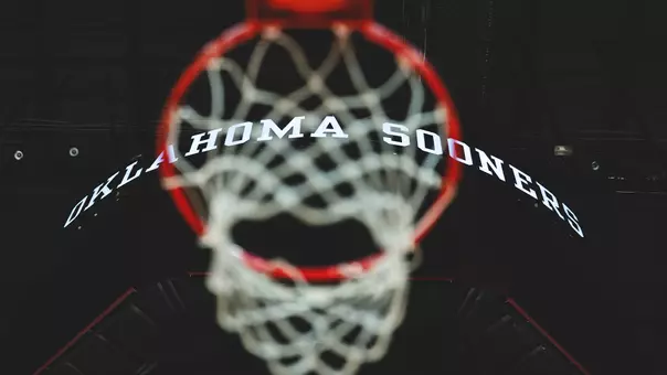 Shot from underneath the basket on one end of the Lloyd Noble Center