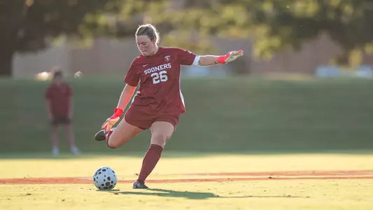 Caroline Duffy kicks the ball downfield during a game against Creighton