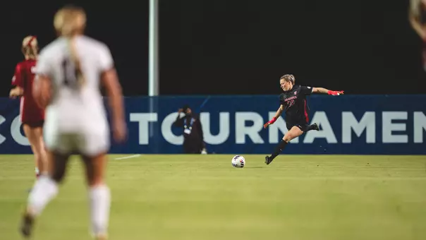 Caroline Duffy kicks the ball during the SEC Tournament game against