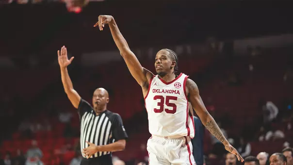 Derrion Reid finishes the follow through on a jump shot in OU's win against Alcorn State
