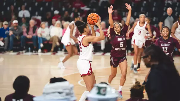 NORMAN, OK - December 07, 2025 - Oklahoma Guard Keziah Lofton (#22) during the game between the Maryland Eastern Shore Hawks and the Oklahoma Sooners at Lloyd Noble Center in Norman, OK. Photo By Asia Purnell/University of Oklahoma