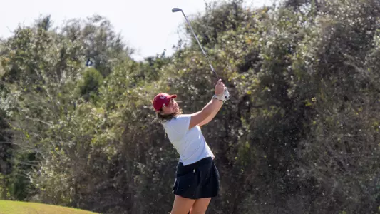Savannah Barber swings during the first round of the Betsy Rawls Invitational on March 17, 2025.