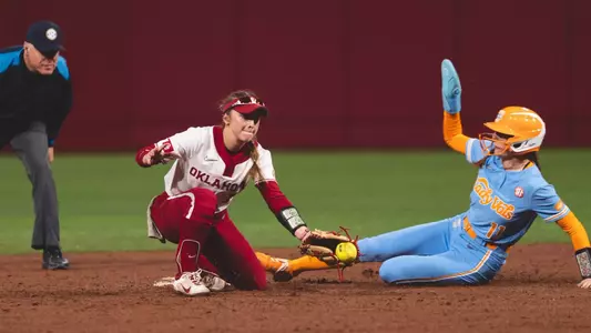 Abigale Dayton fields a throw from Isabela Emerling for a force at second