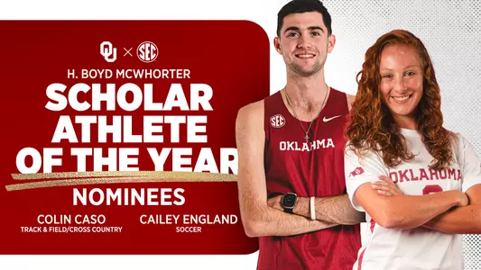 Graphic of Colin Caso and Cailey England on the McWhorter Award for the SEC