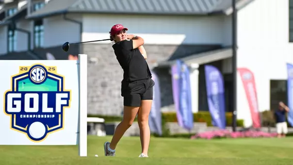 Savannah Barber swings at the 2025 SEC Championship
