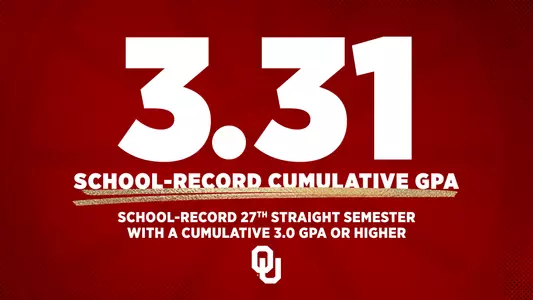 Spring 2025 GPA Release graphic red background with white text "3.31 school-record cumulative GPA; school-record 27th straight semester with a cumulative 3.0 GPA or higher"