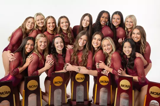 Team photo of OU Women's Gymnastics team