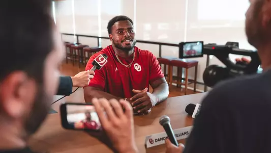 NORMAN, OK - July 30, 2025 - Oklahoma Defensive Lineman Damonic Williams (#52) during Fall Camp 2025 Media Availability in Norman, OK. Photo By Morgan Givens/University of Oklahoma
