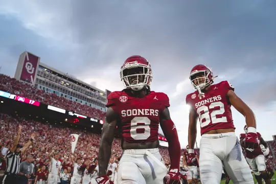 NORMAN, OK - August 30, 2024 - Oklahoma Wide receiver Deion Burks (#6) during the game between the Temple Owls and the Oklahoma Sooners at Gaylord Family - Oklahoma Memorial Stadium in Norman, OK. Photo By Morgan Givens/University of Oklahoma