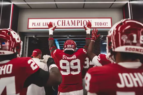 NORMAN, OK - September 14, 2024 - Oklahoma Defensive lineman Markus Strong (#99) during the game between the Tulane Green Wave and the Oklahoma Sooners at Gaylord Family - Oklahoma Memorial Stadium in Norman, OK. Photo By Morgan Givens/University of Oklahoma
