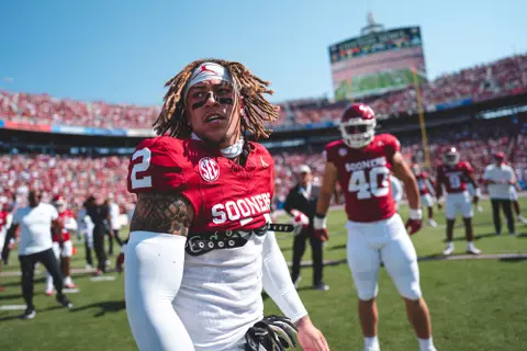 DALLAS, TX - October 12, 2024 - Oklahoma Defensive back Billy Bowman Jr. (#2) during the game between the Texas Longhorns and the Oklahoma Sooners at Cotton Bowl Stadium in Dallas, TX. Photo By Morgan Givens/University of Oklahoma