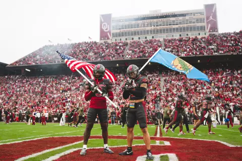 NORMAN, OK - November 02, 2024 - Oklahoma Defensive back Robert Spears-Jennings (#3) and Oklahoma Defensive back Billy Bowman Jr. (#2) during the game between the Maine Black Bears and the Oklahoma Sooners at Gaylord Family - Oklahoma Memorial Stadium in Norman, OK. Photo By Morgan Givens/University of Oklahoma